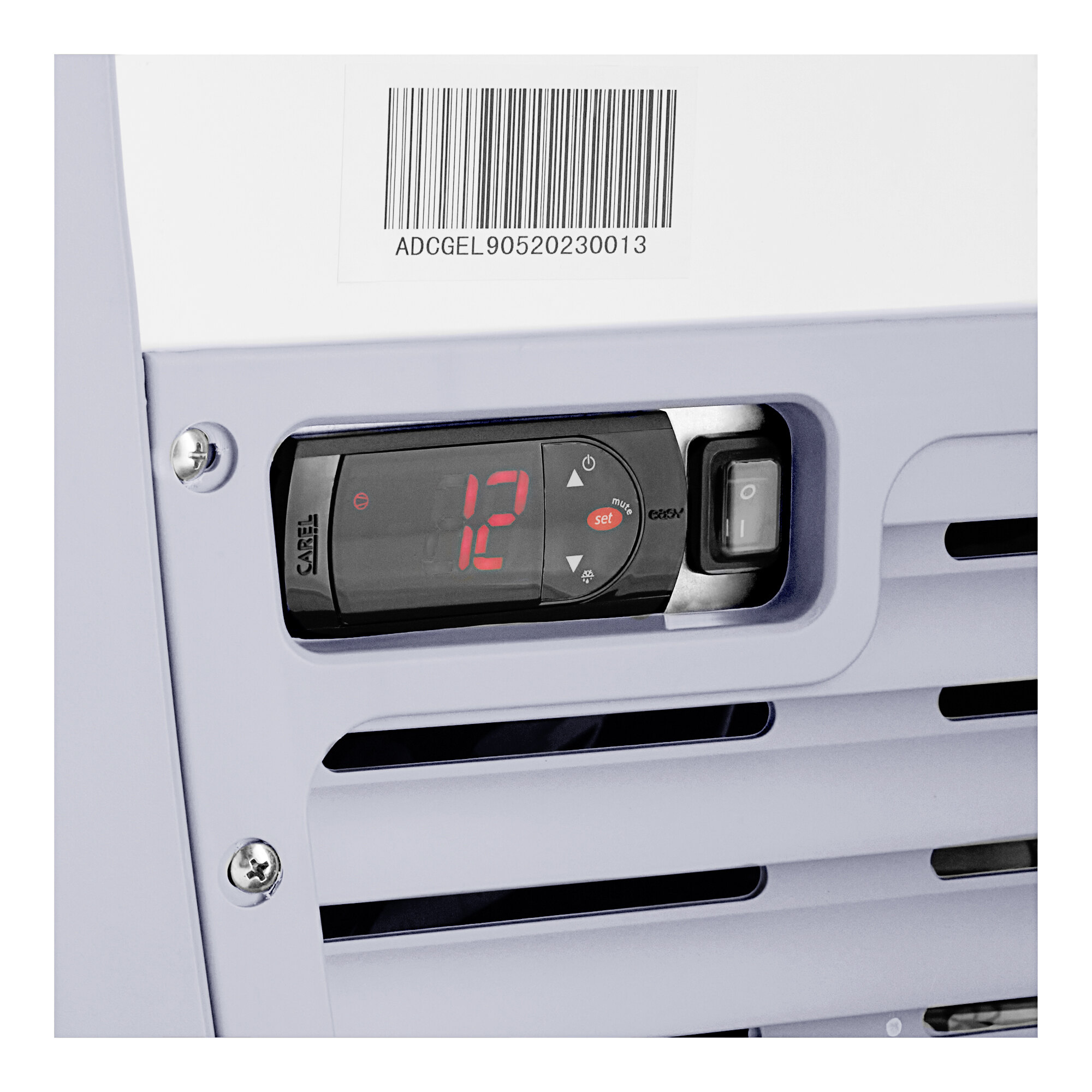 A close up of a Avantco gelato dipping cabinet machine with red digital numbers.