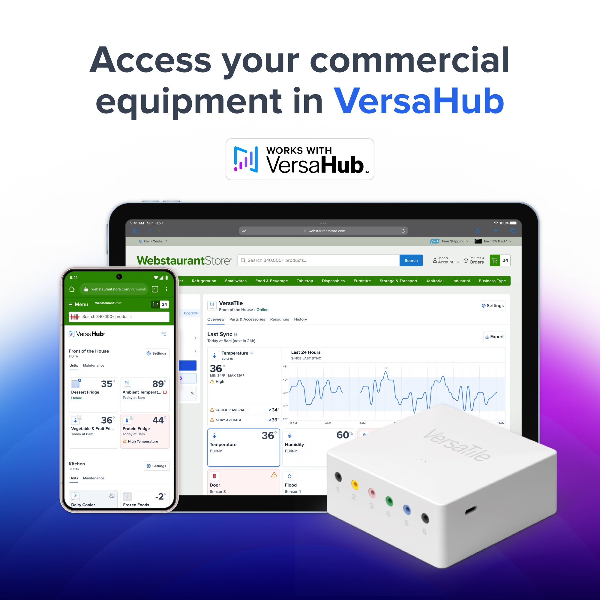 A white rectangular VersaTile WiFi-enabled device with colored buttons.