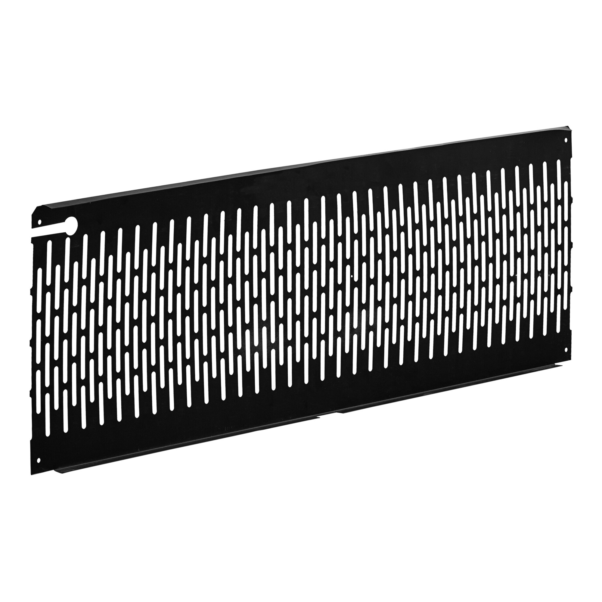 A black metal panel with rectangular holes.