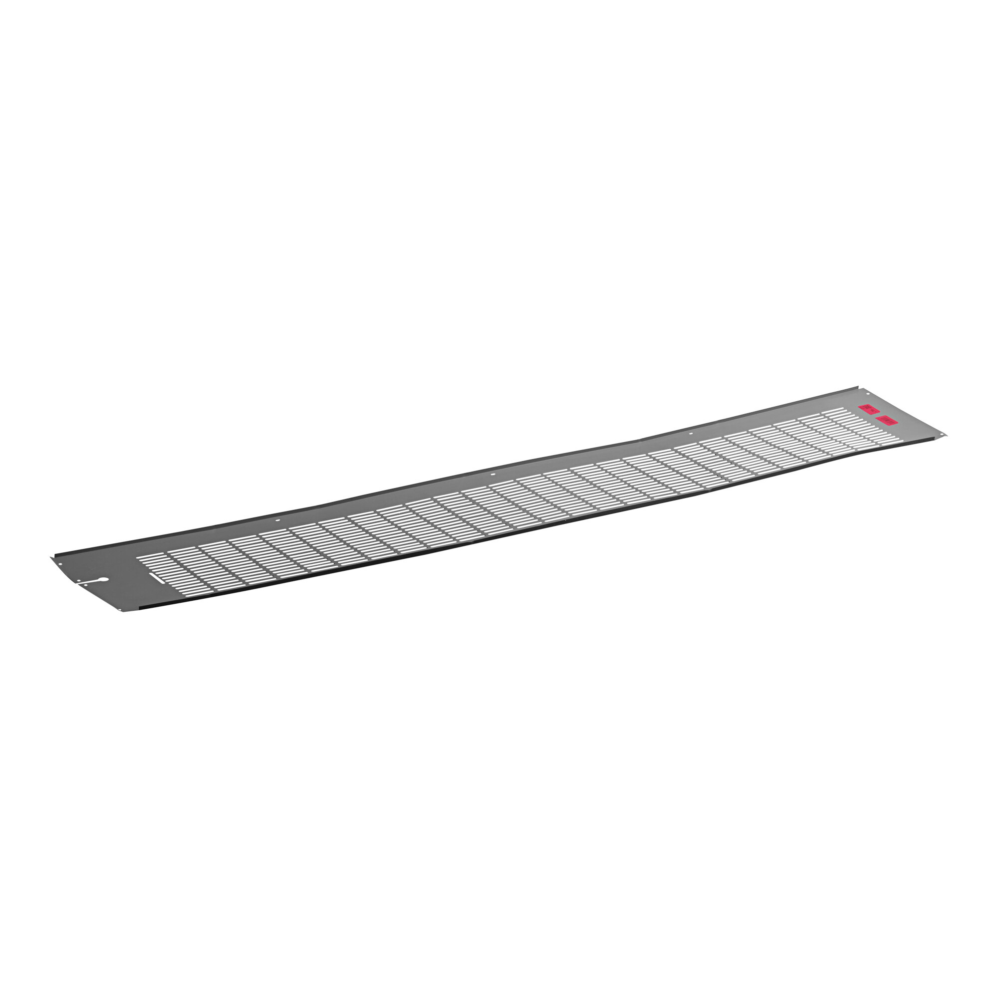 A long metal rectangular grille with a white background.