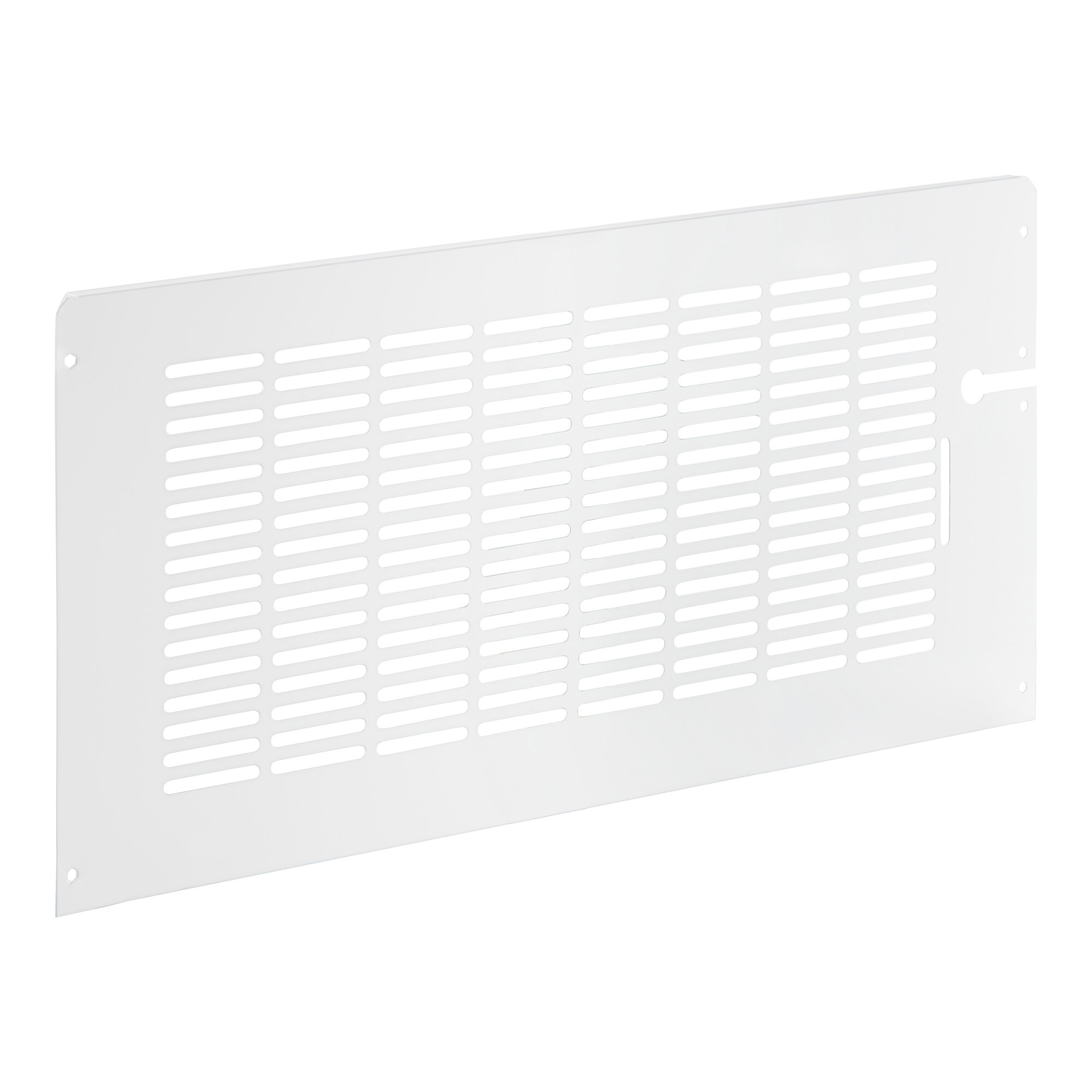 A white metal back grille for Avantco refrigeration equipment with holes.