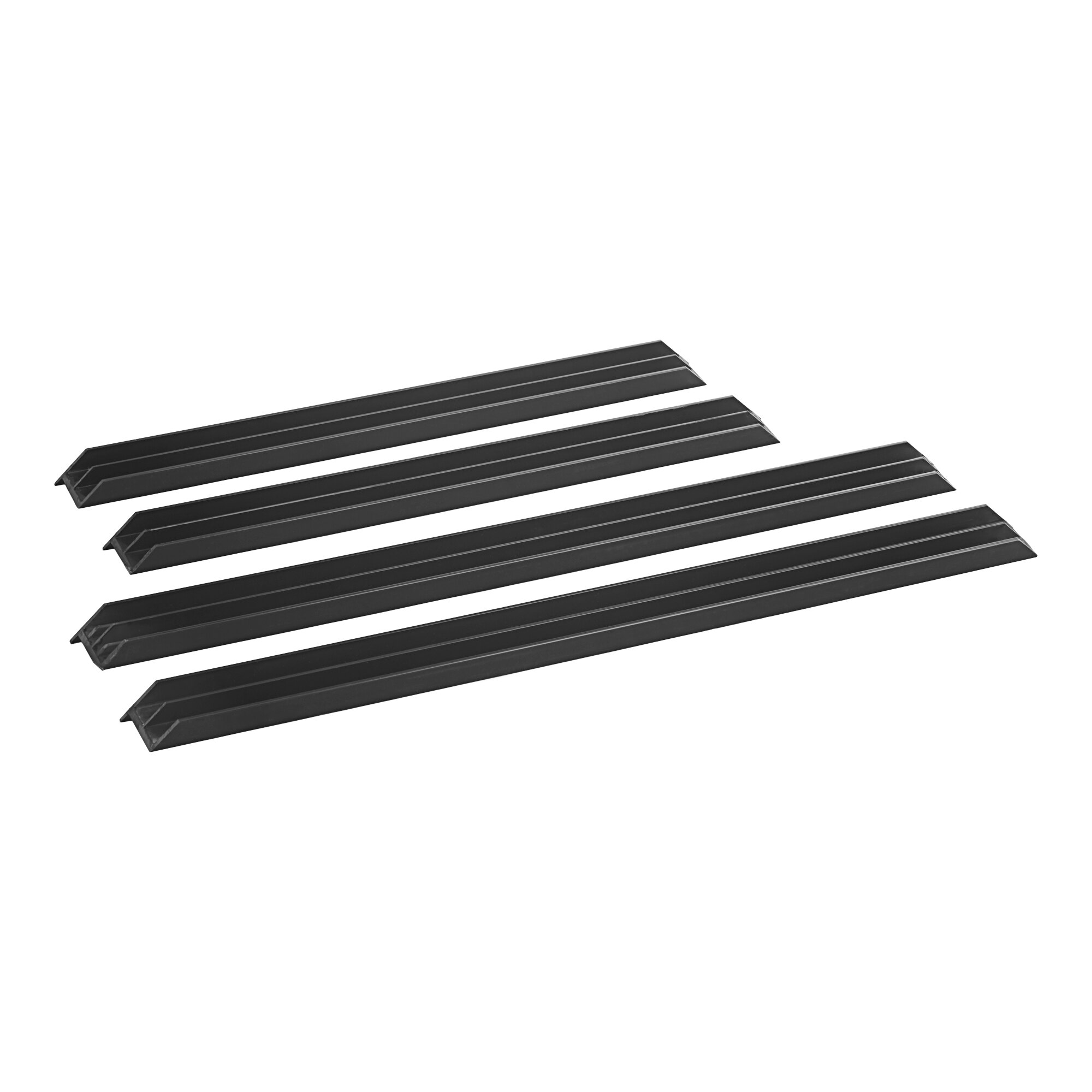 A set of four black plastic strips.