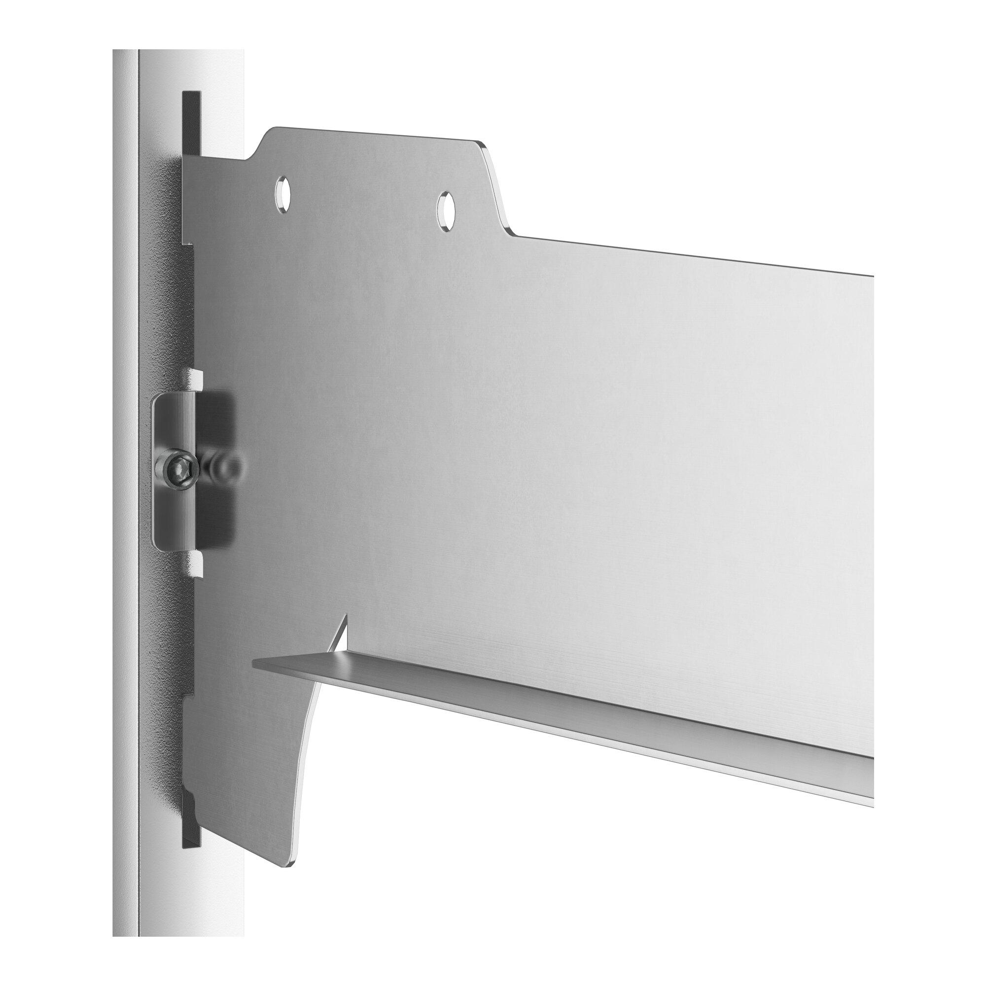 A white metal bracket for Avantco dry bakery display cases.