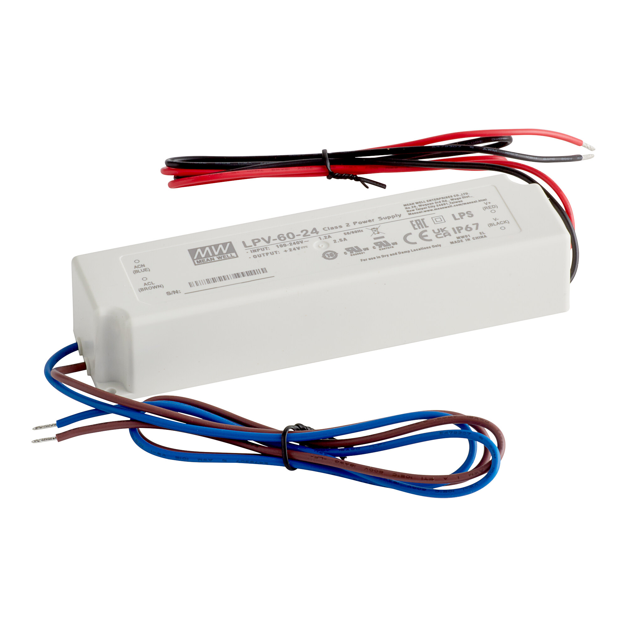 An Avantco LED driver and power supply with black and red wires.