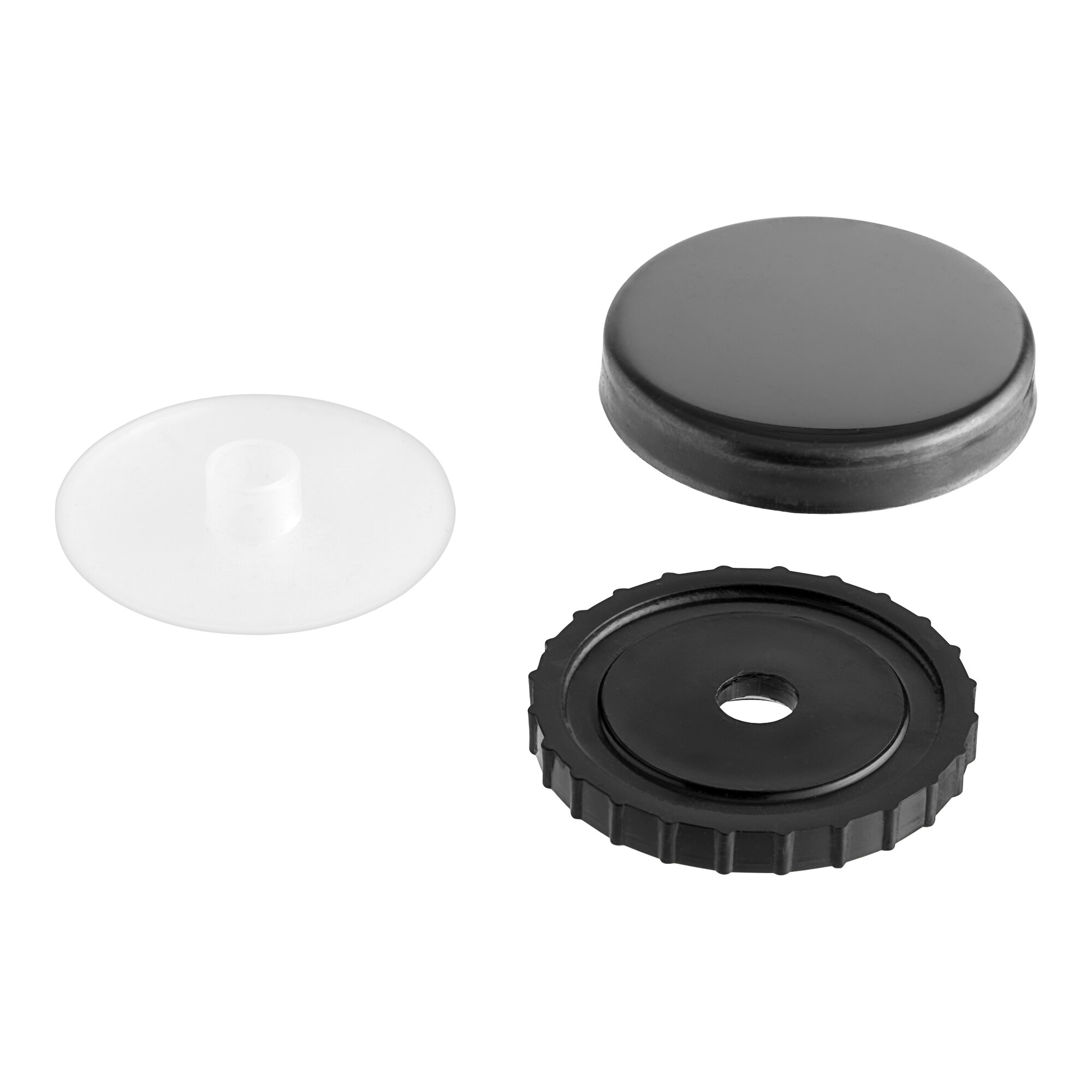 A black and white plastic disc with a hole in the center.