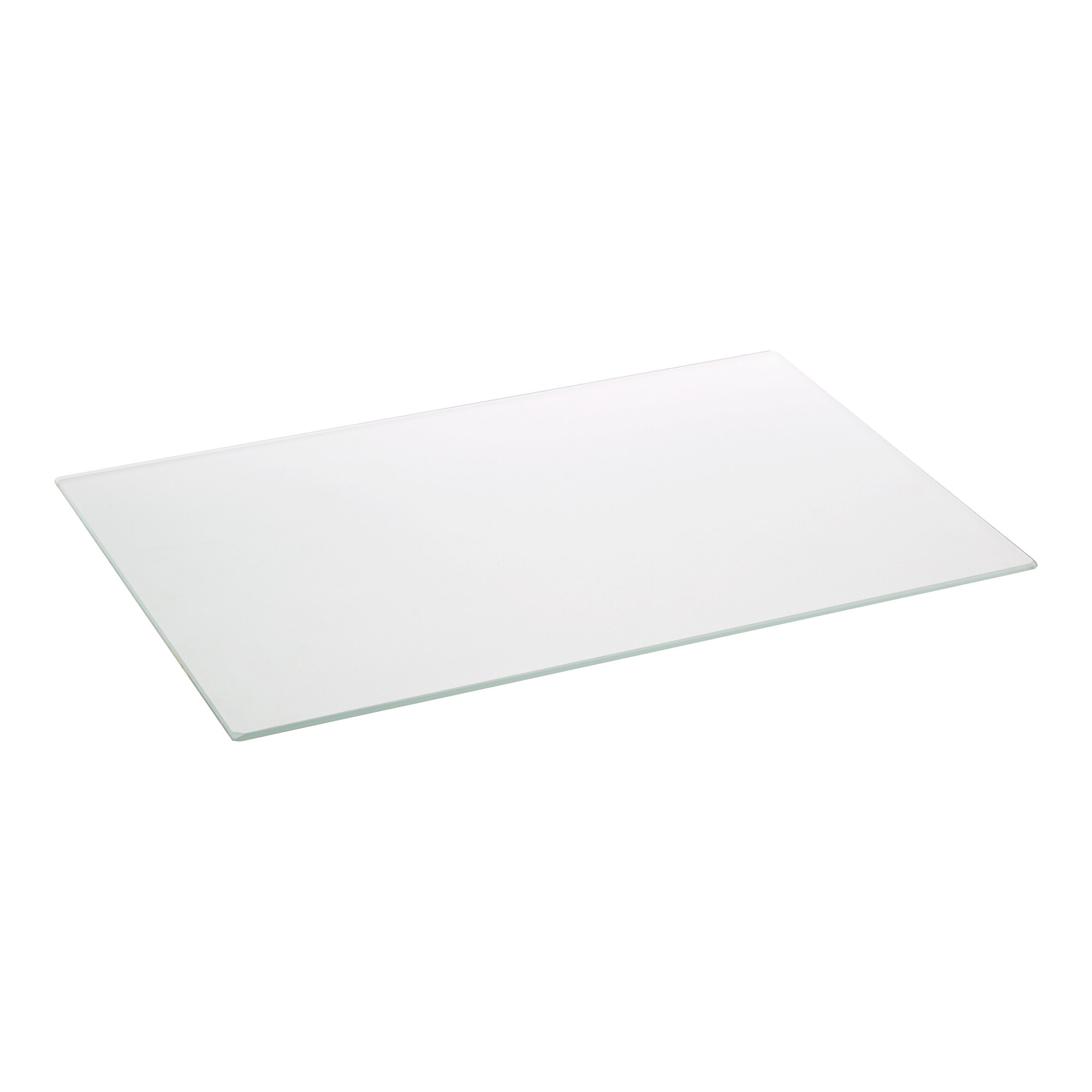 A white rectangular glass shelf with black edges.