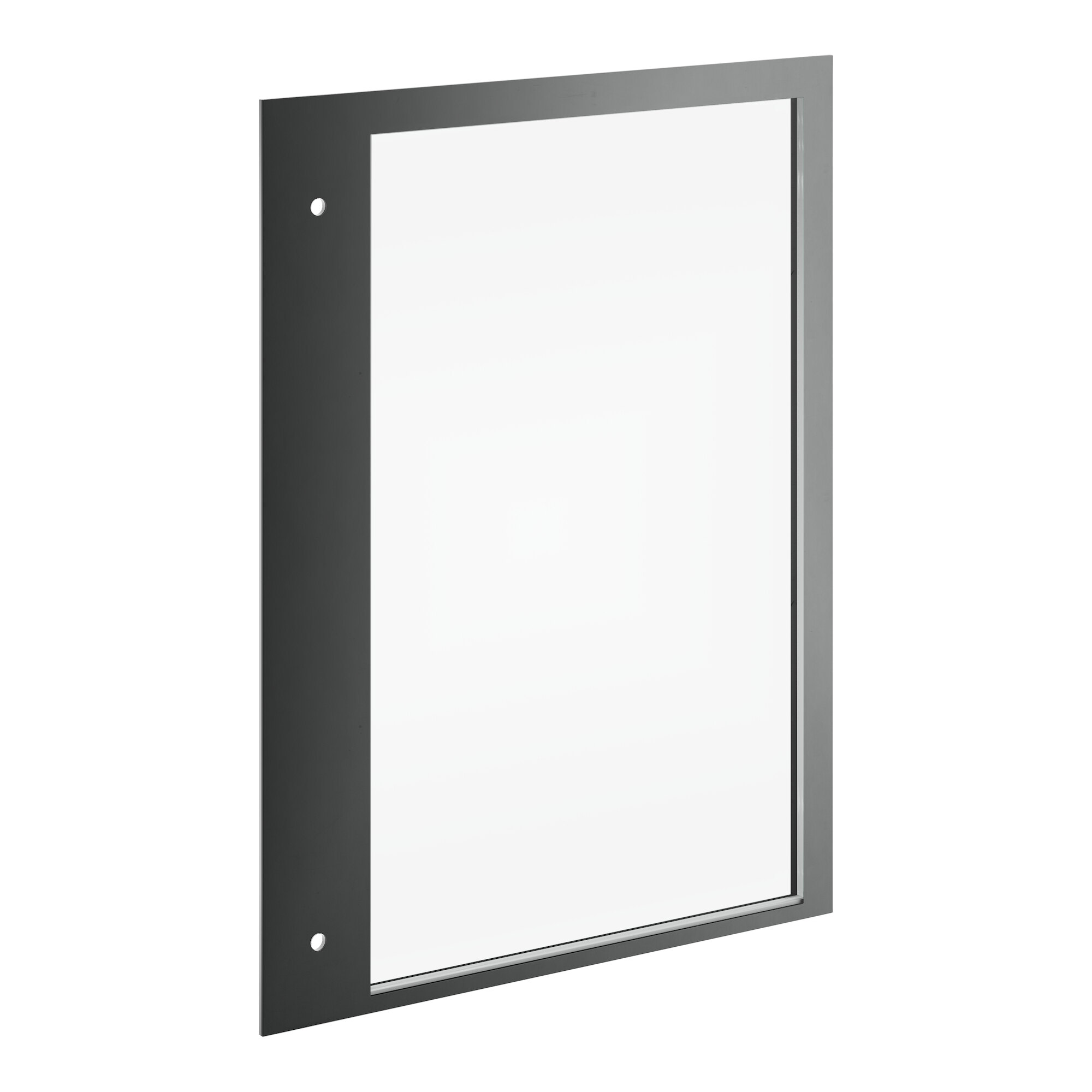 A black metal frame with a white glass panel for an Avantco refrigeration cabinet.