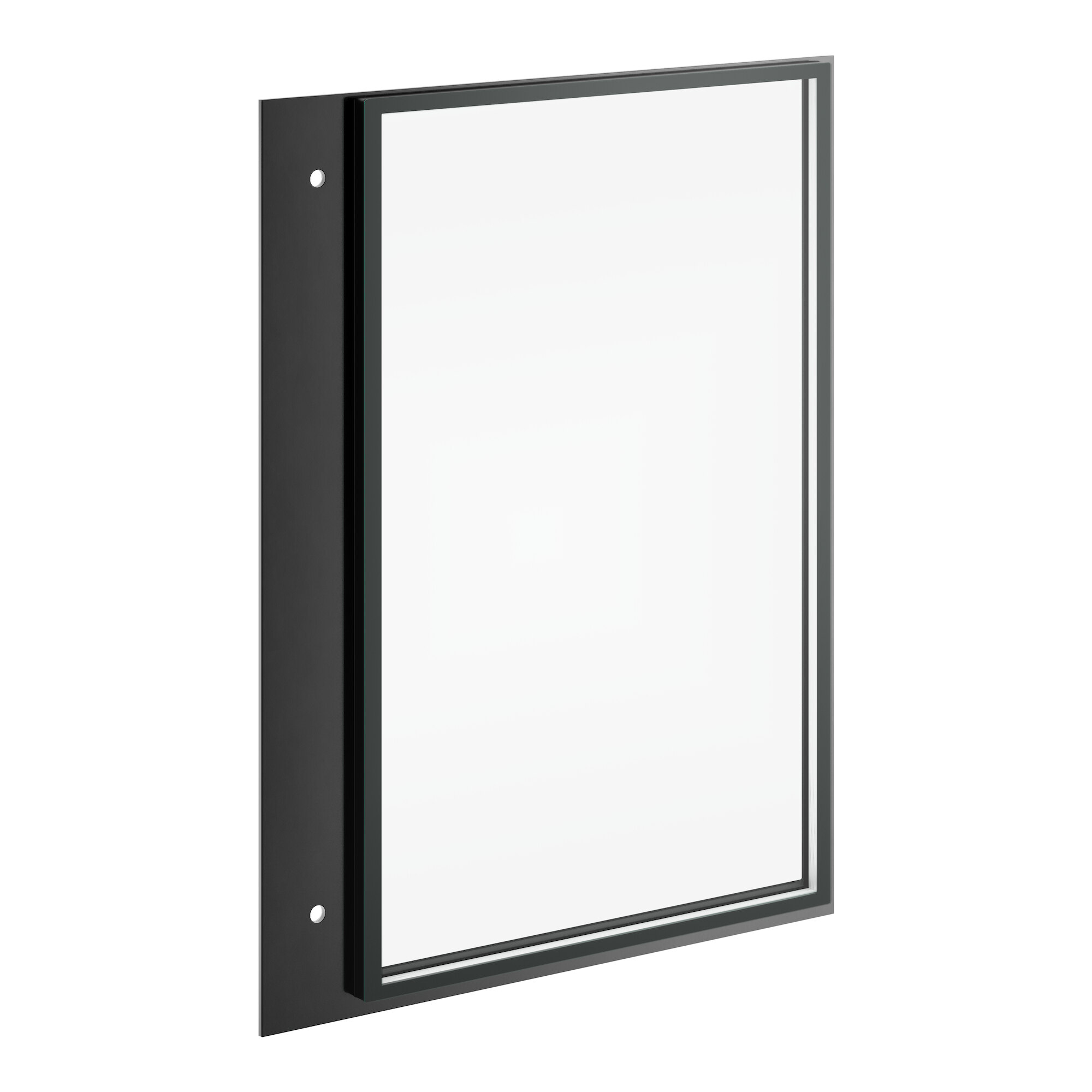 A black rectangular glass panel with a white background.