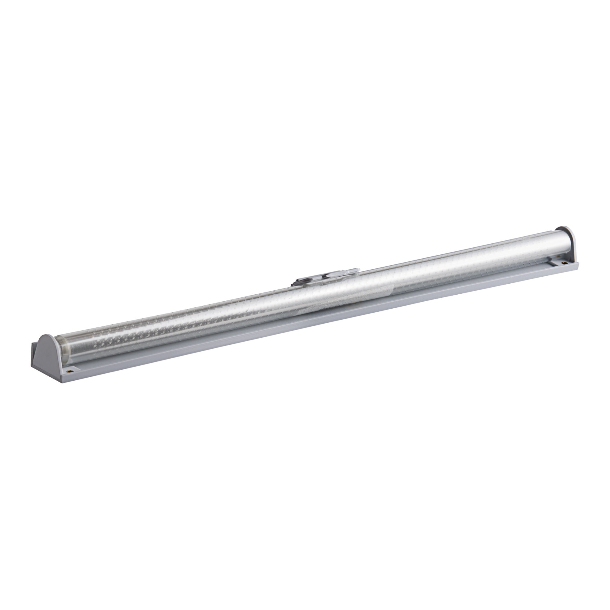 An Avantco night curtain for an air curtain merchandiser. A long metal tube with a white background.