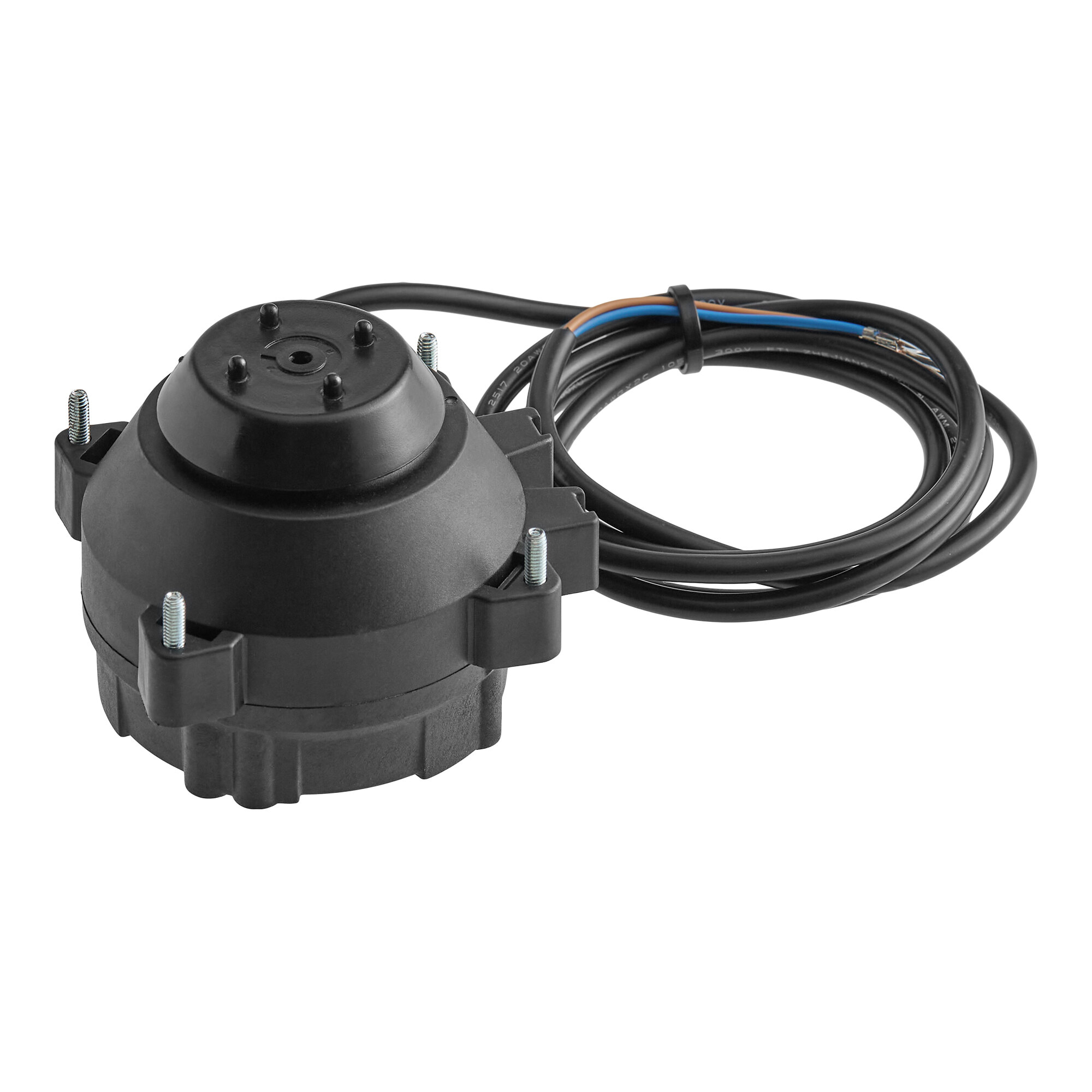 A black condenser fan motor with attached wiring for select AU and AWT Series equipment.