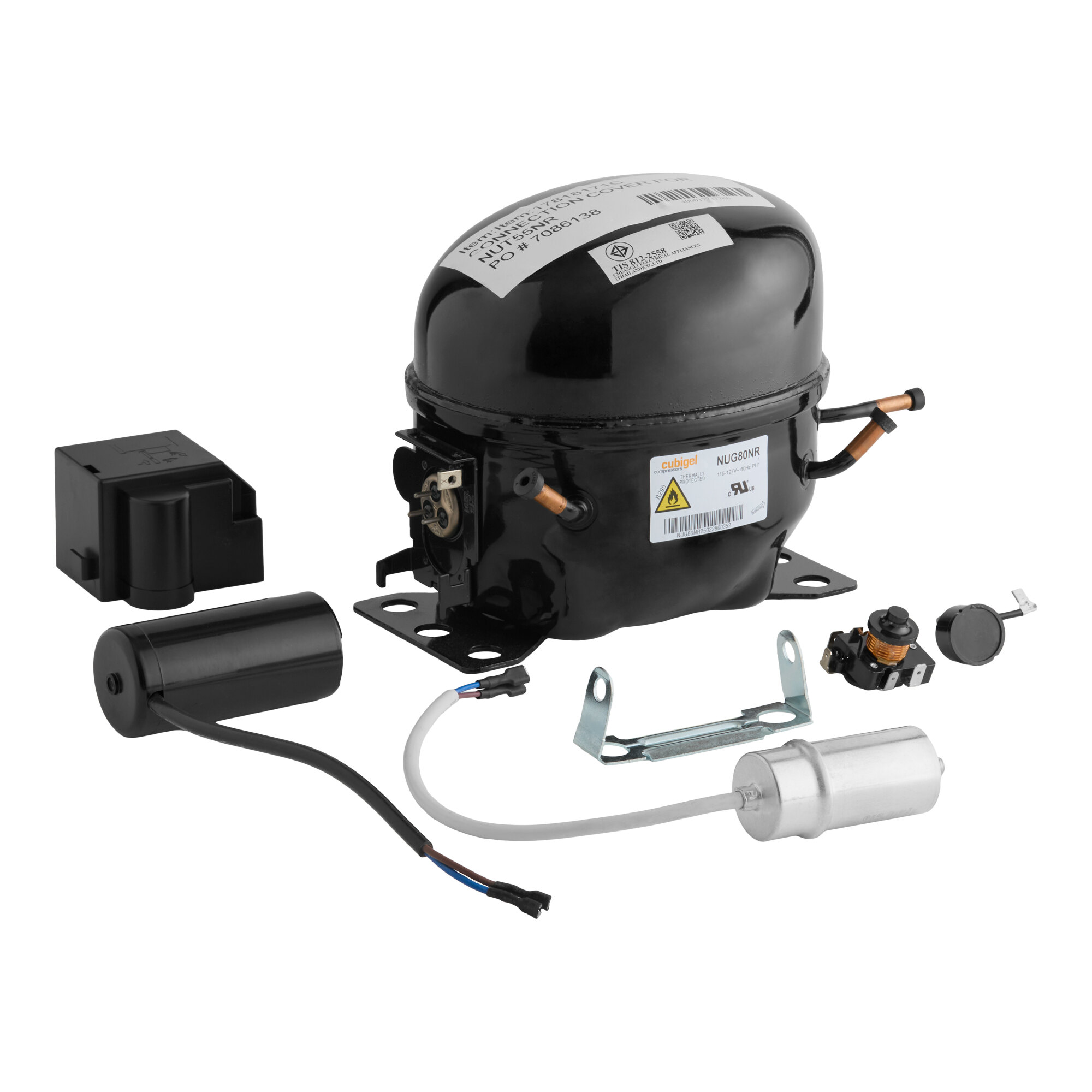 A replacement compressor kit for select Avantco AU and AWT series freezers, including the compressor and associated components.