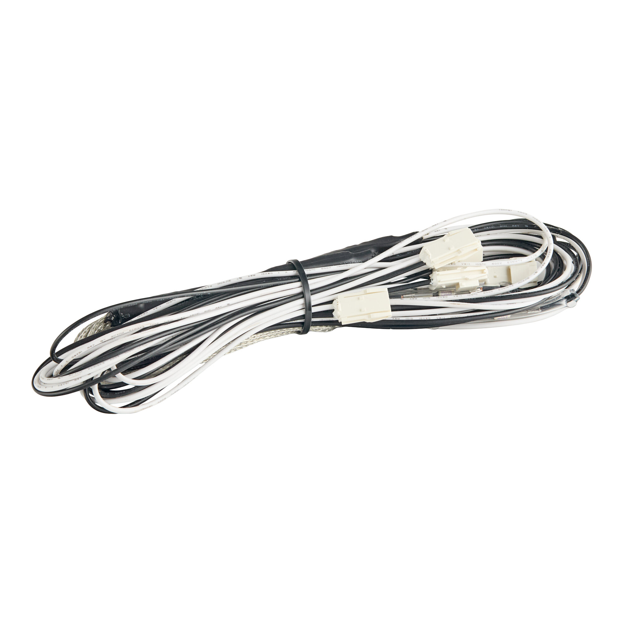 A coiled drain line heater with white and black wires and connectors, designed for select AUF series freezers.