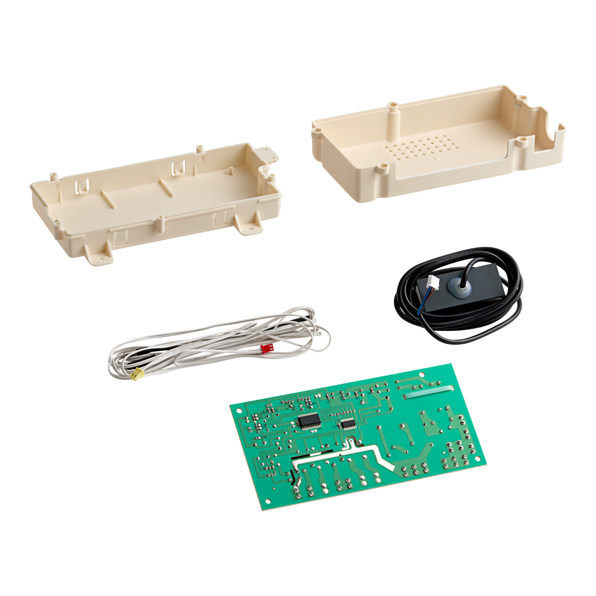 An Avantco VOA series controller assembly with a green and white circuit board, plastic tray, and wires.