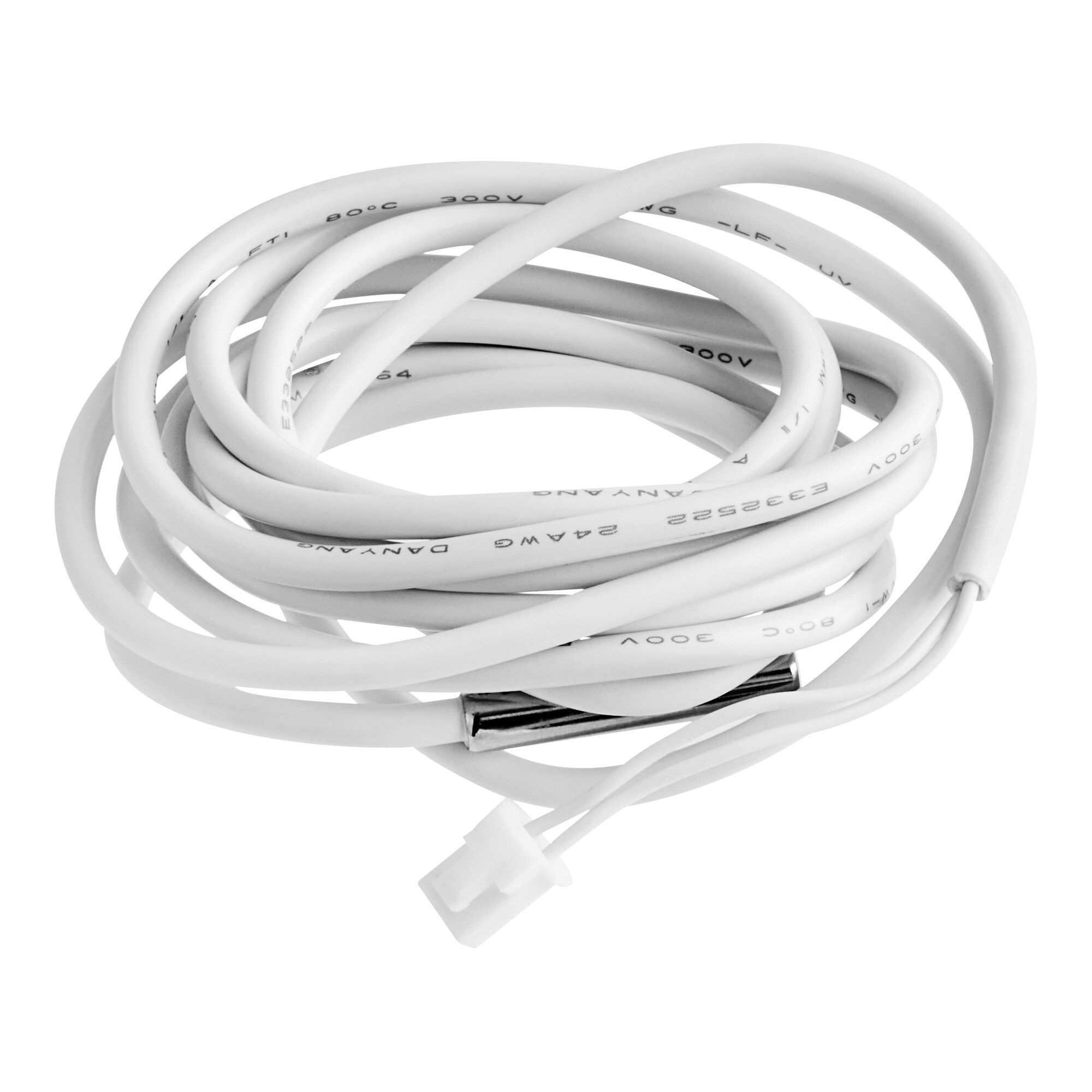 An Avantco air temperature transducer with a white cable and black connector.