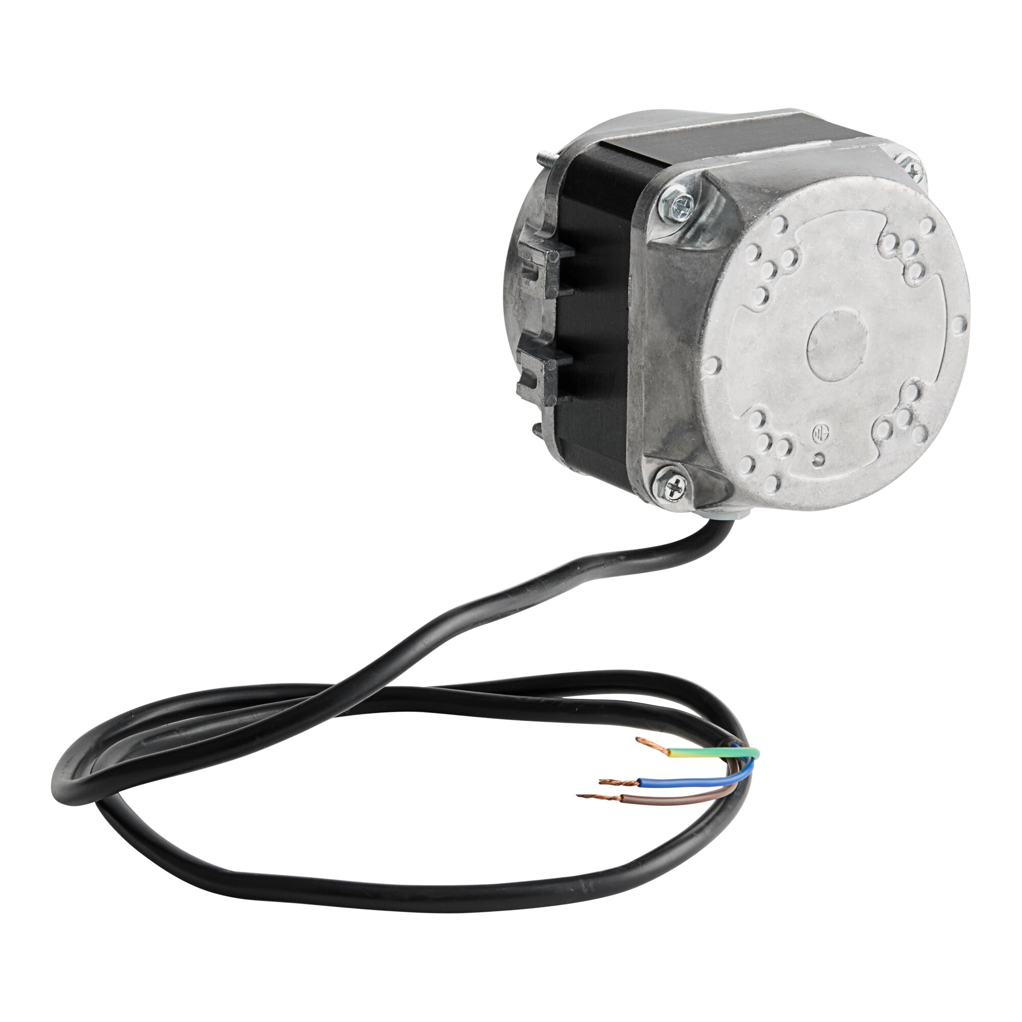 A round Avantco condenser fan motor with black wires and a black cover.