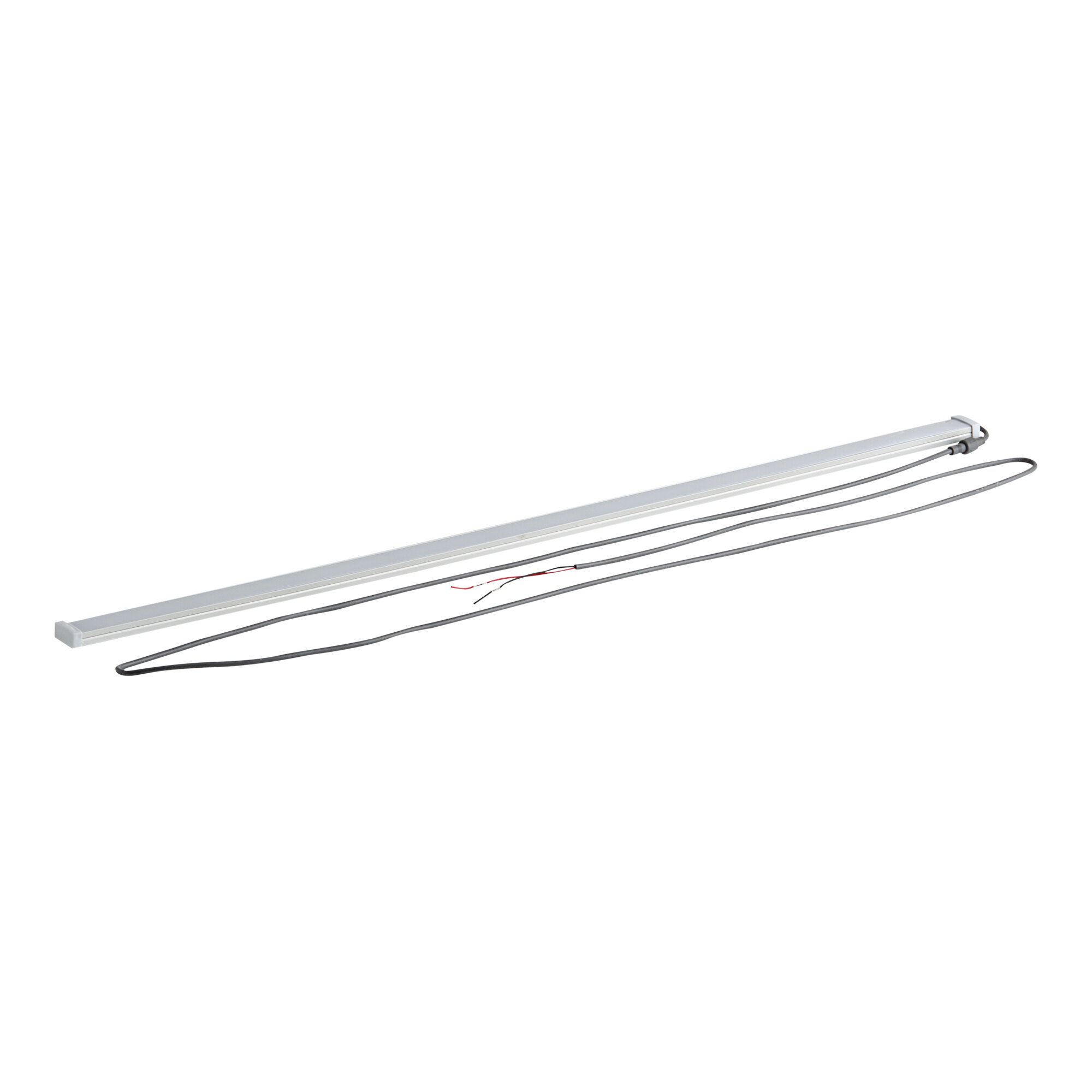 An Avantco LED under shelf lamp with a white rectangular shape and black wires.