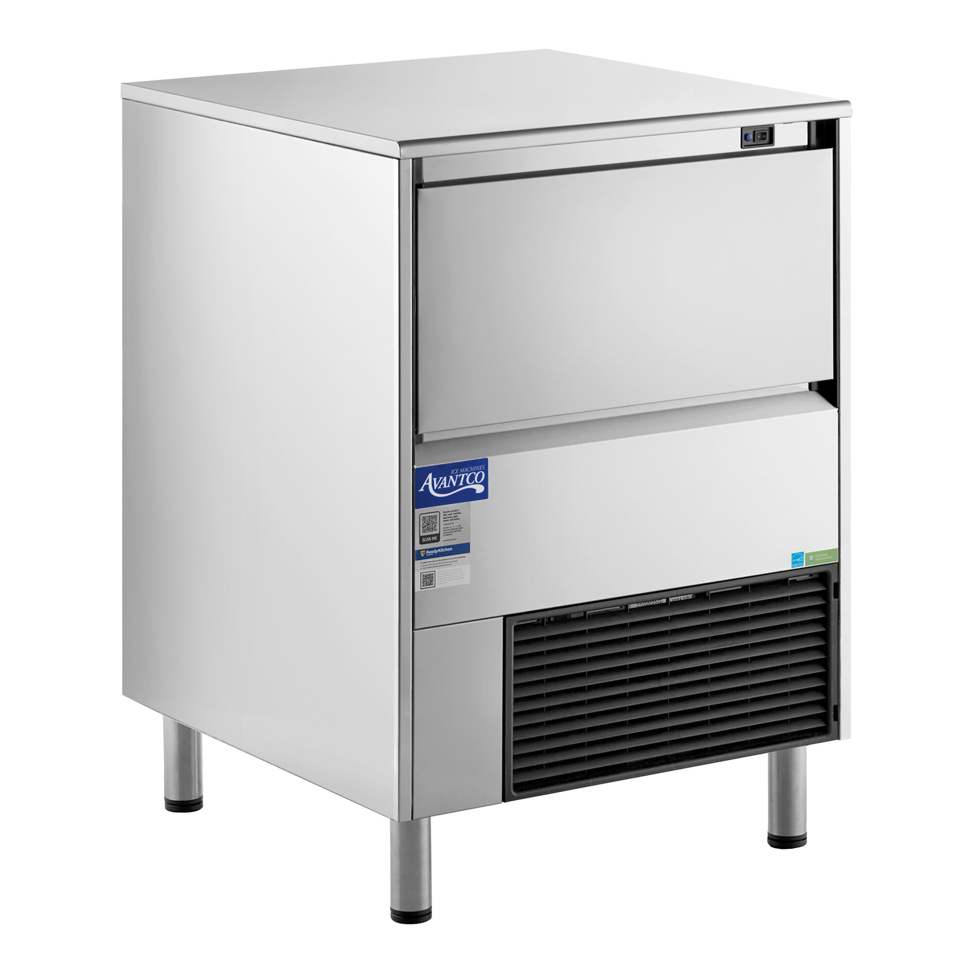 An air-cooled undercounter half cube ice machine with a 77 lb. bin.