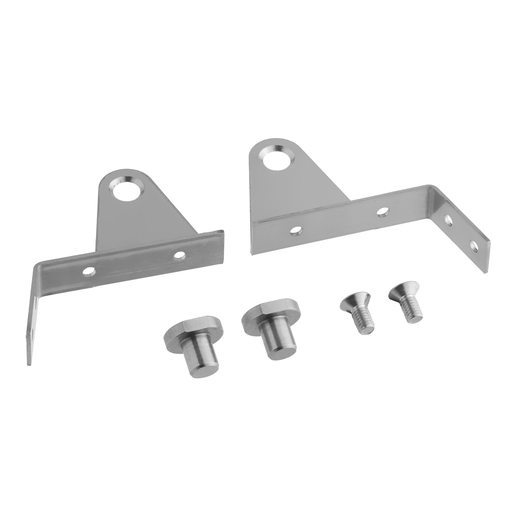 A set of metal door hinges and screws for Avantco Ice EBIN50030 and EBIN40022.