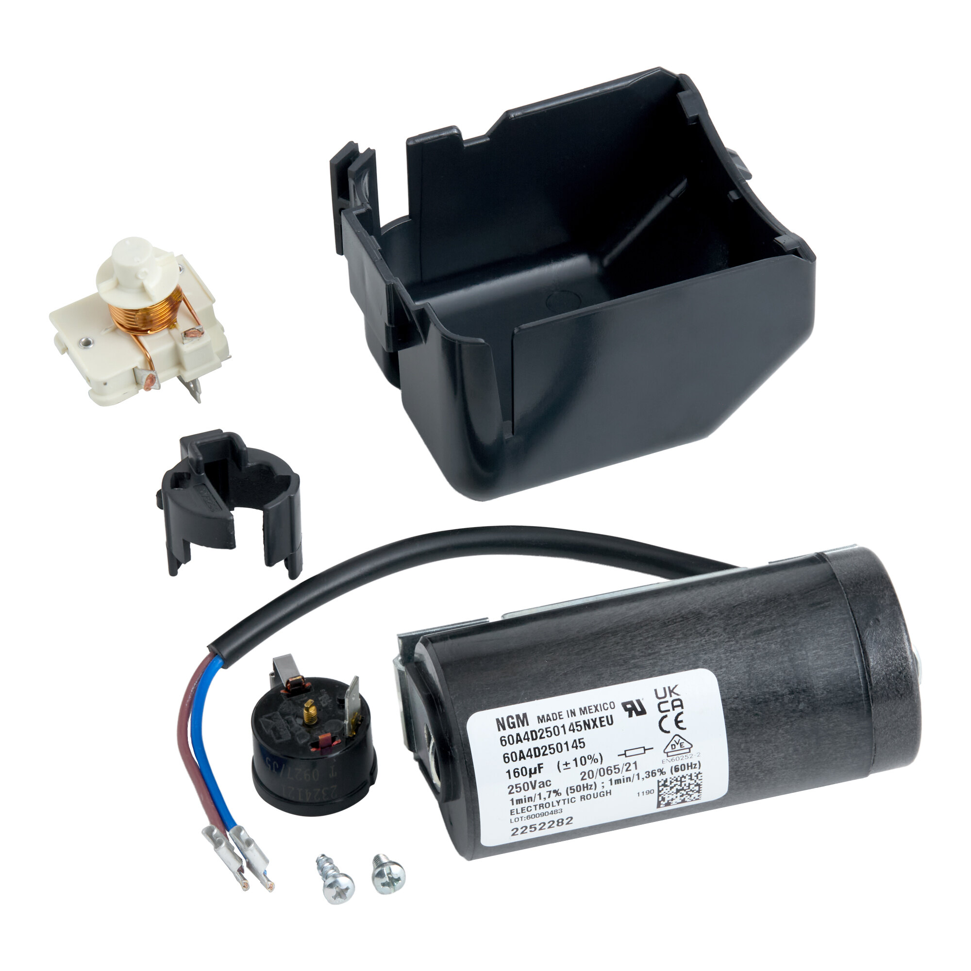 A compressor electrical kit for Avantco Ice EUC-F-130-A and EUC-H-130-A models, including various electrical components and hardware.