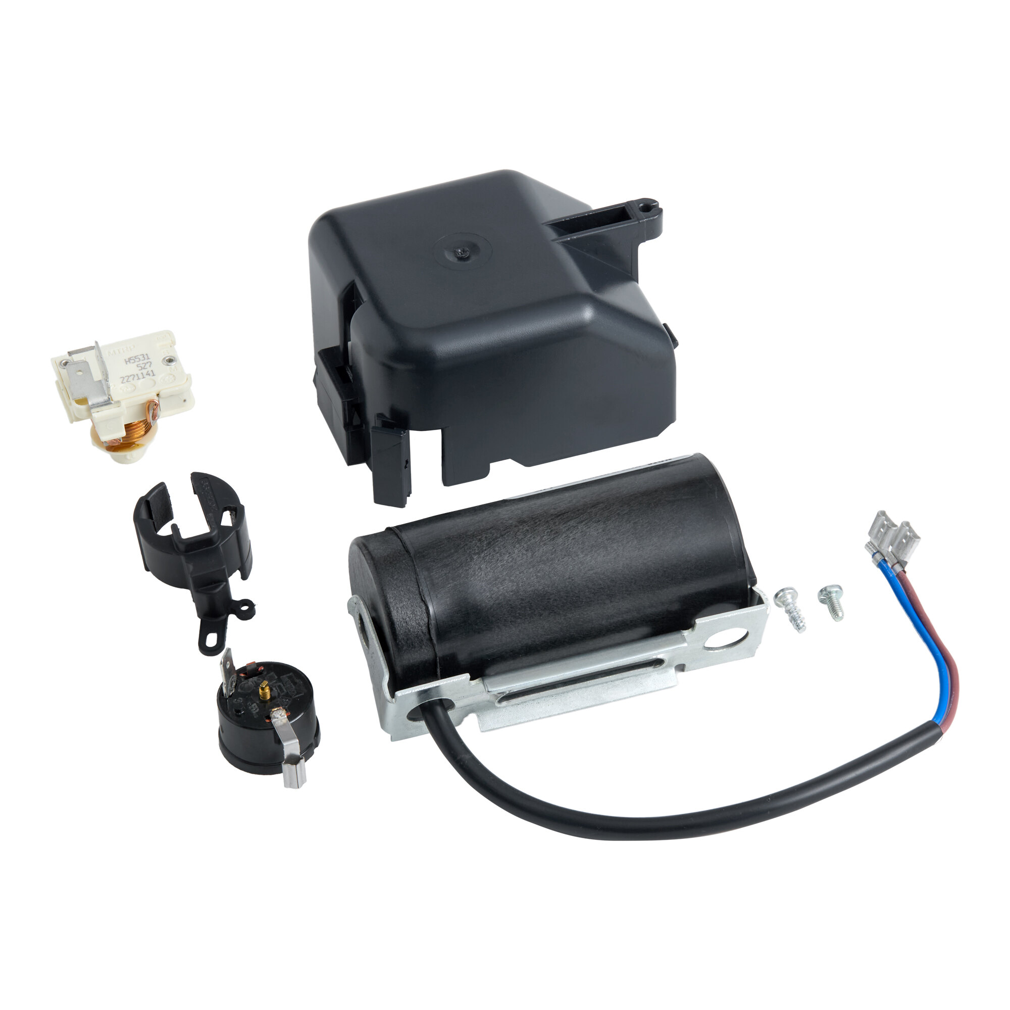 An electrical compressor kit for Avantco Ice EUC-F-130-A and EUC-H-130-A models, including various components and wiring.