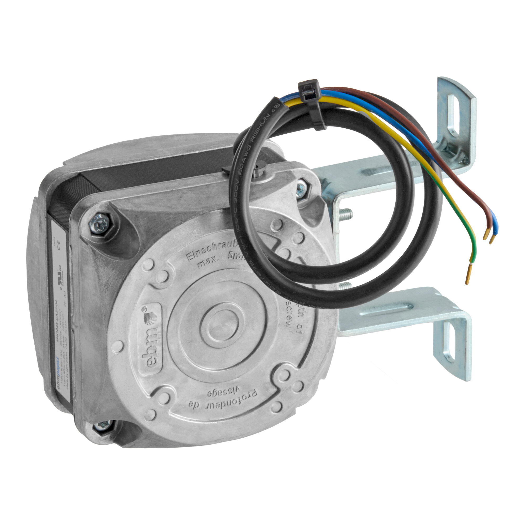 A condenser fan motor with attached mounting brackets and exposed wiring, designed for the Avantco Ice EUC-G-80-A unit.