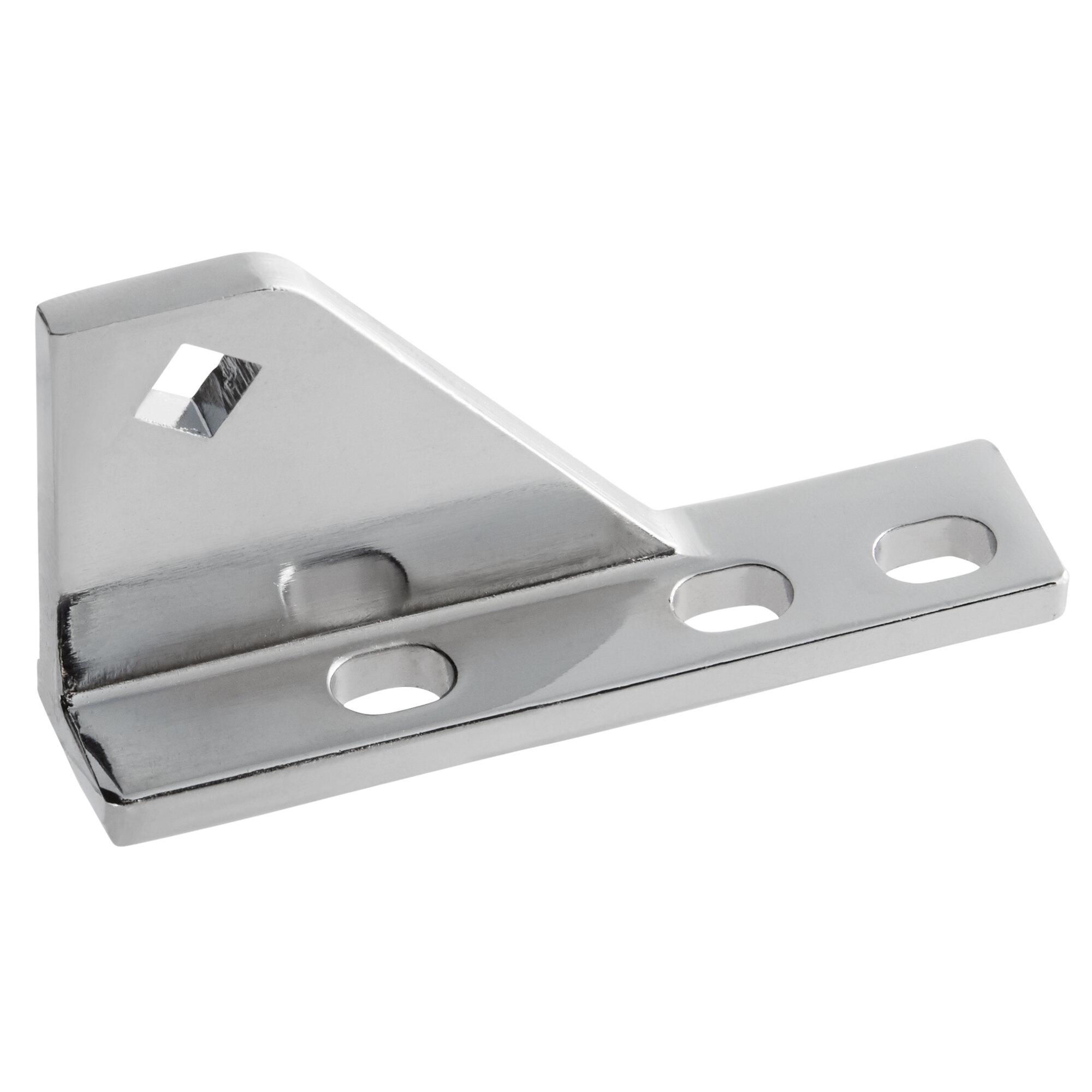 A metal bottom left hinge for Avantco UDD and UBB series equipment, featuring multiple mounting holes.