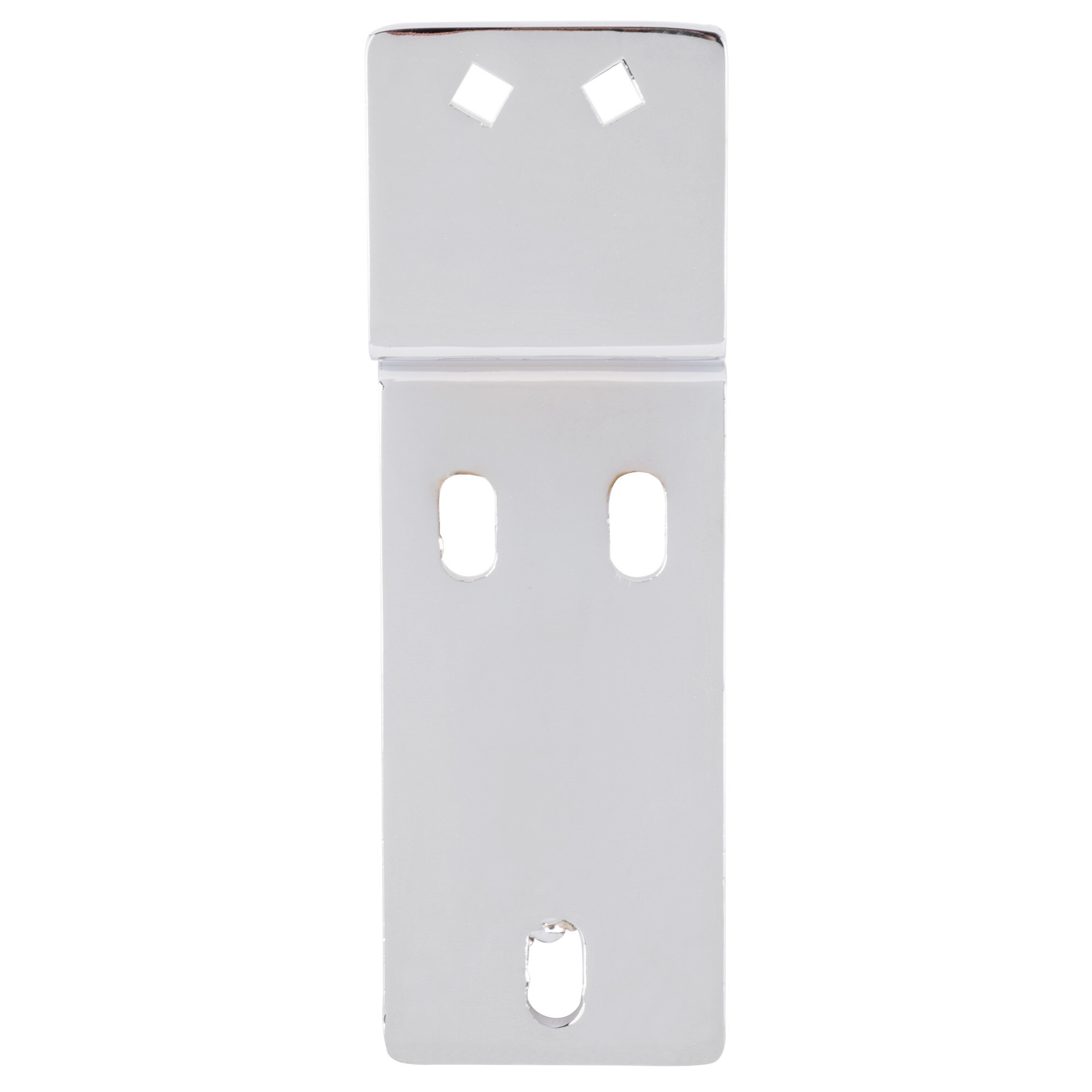 A white metal Avantco middle hinge bracket with holes on the side.