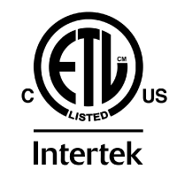 This product has been certified by ETL, a division of the Intertek Group, to meet applicable electrical product safety standards required for use in the United States and Canada.