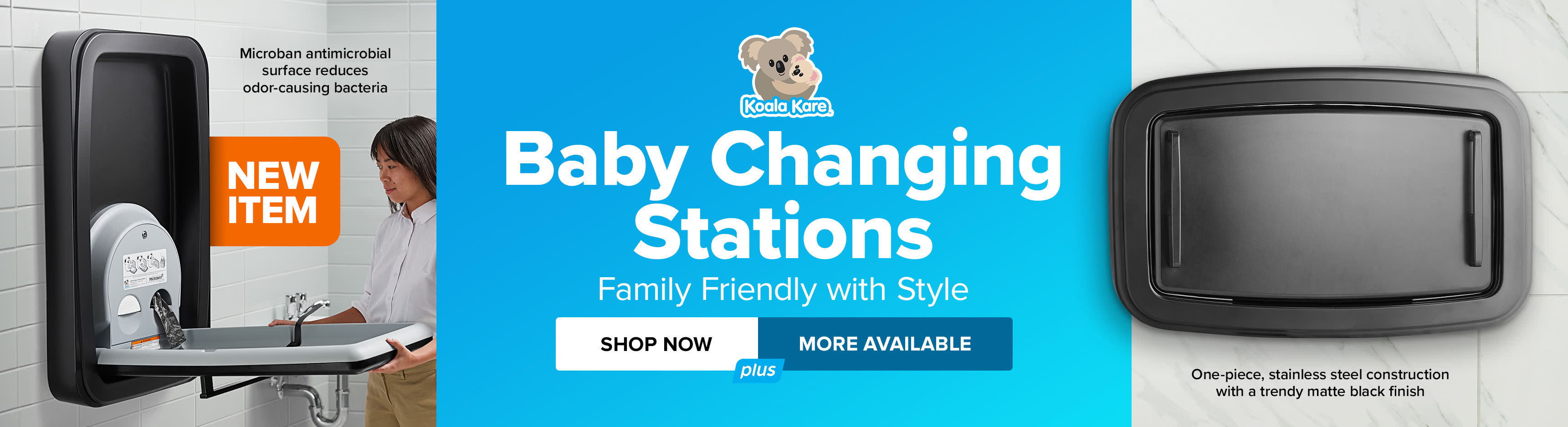 Koala Kare Baby Changing Stations - Family Friendly with Style. Multiple Styles Available Including the NEW Matte Black Stainless Steel Option.