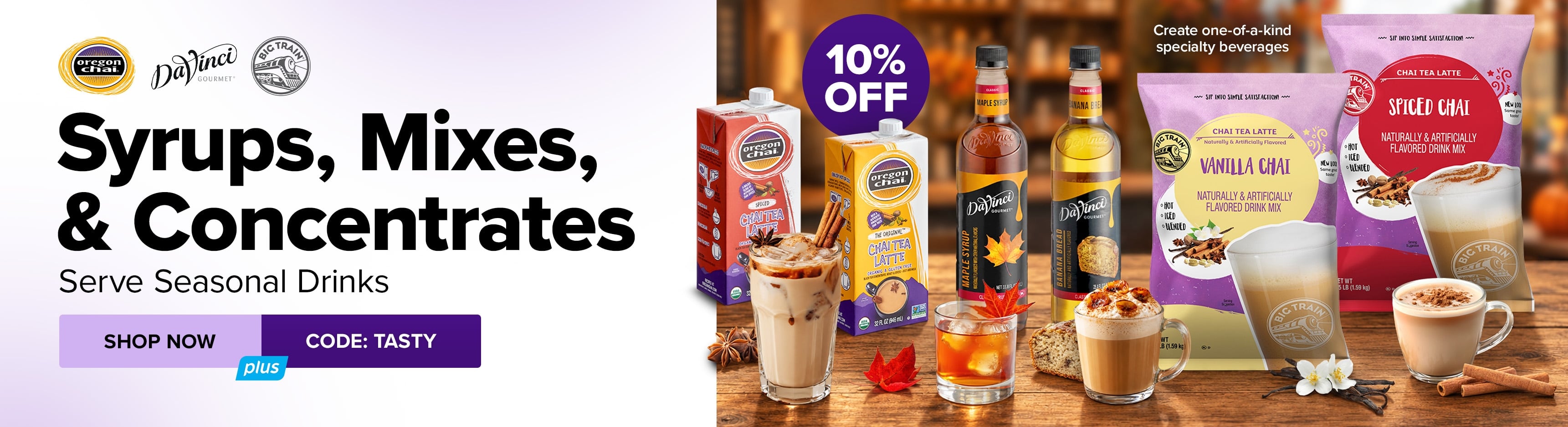 Save 10% This Week on Oregon Chai, DaVinci, & Big Train Syrups, Mixes, & Concentrates; Use Code: TASTY
