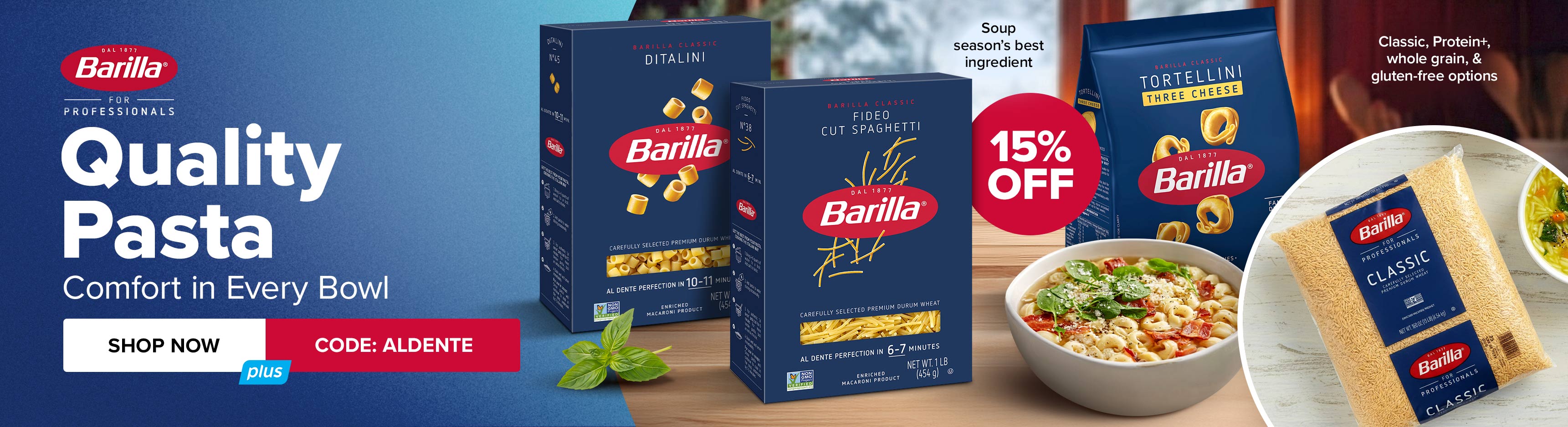 Save 15% on Quality Pasta from Barilla - Use Code: ALDENTE