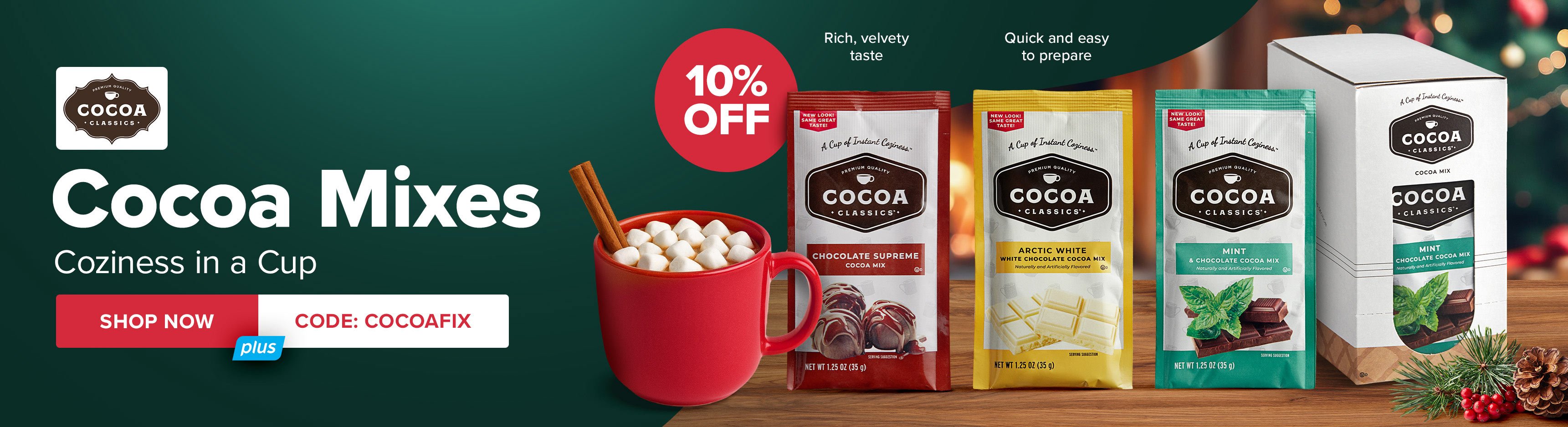 10% off Cocoa Classics Cocoa Mixes, Coziness in a Cup, use code: COCOAFIX