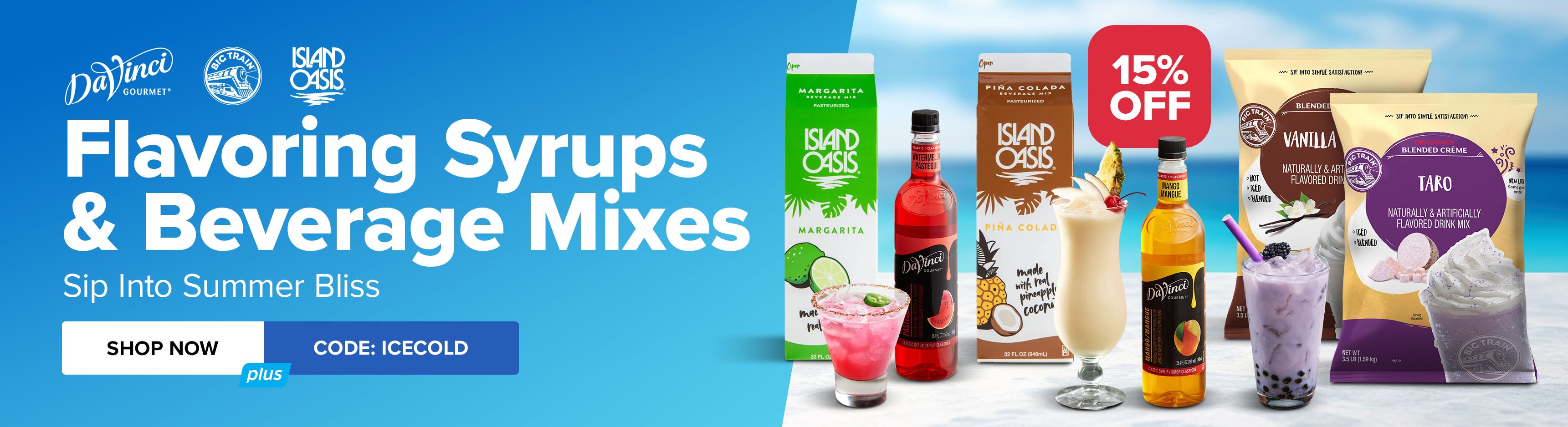 DaVinci, Big Train & Island Oasis Flavoring Syrups & Beverage Mixes. Shop Now, Use Code: ICECOLD