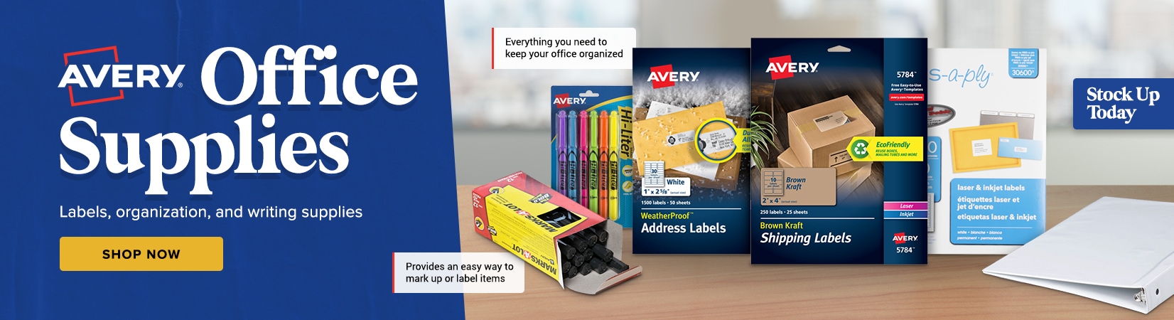 Labels, organization, and writing supplies