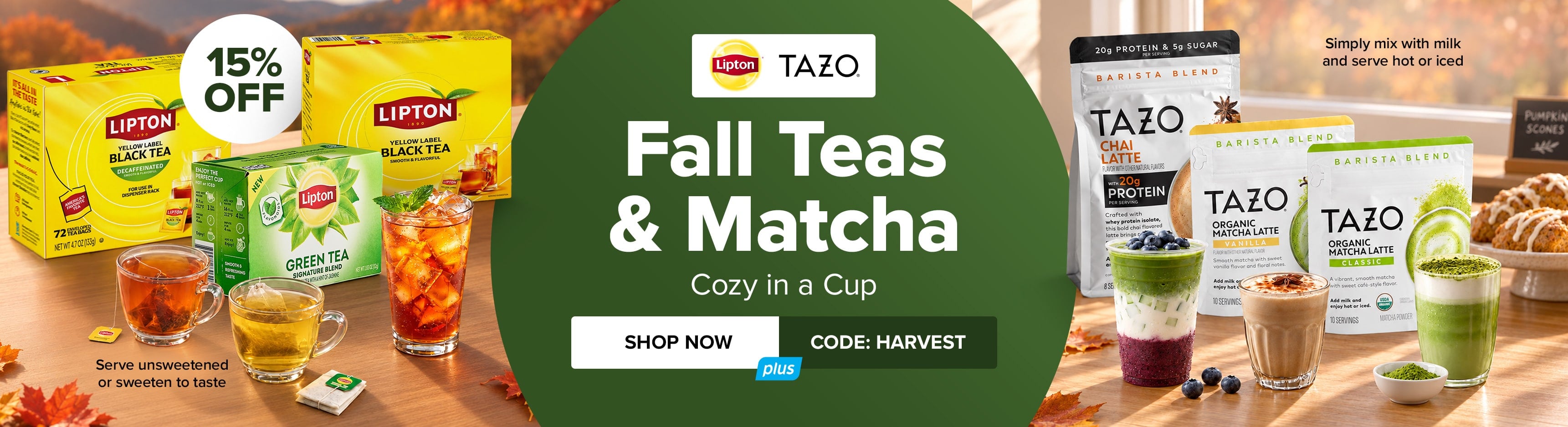 15% Off Lipton & Tazo Fall Teas & Matcha - Cozy in a Cup - Use Code: HARVEST - Shop Now