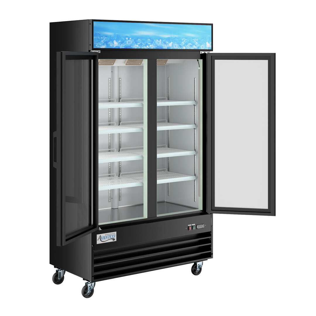 Avantco Black Customizable Swing Glass Door Merchandiser Refrigerator