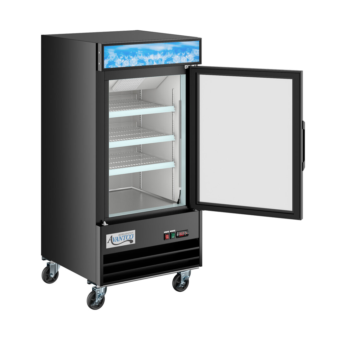 Avantco GDC-9F-HC 27" Black Customizable Swing Glass Door Merchandiser Freezer with LED Lighting