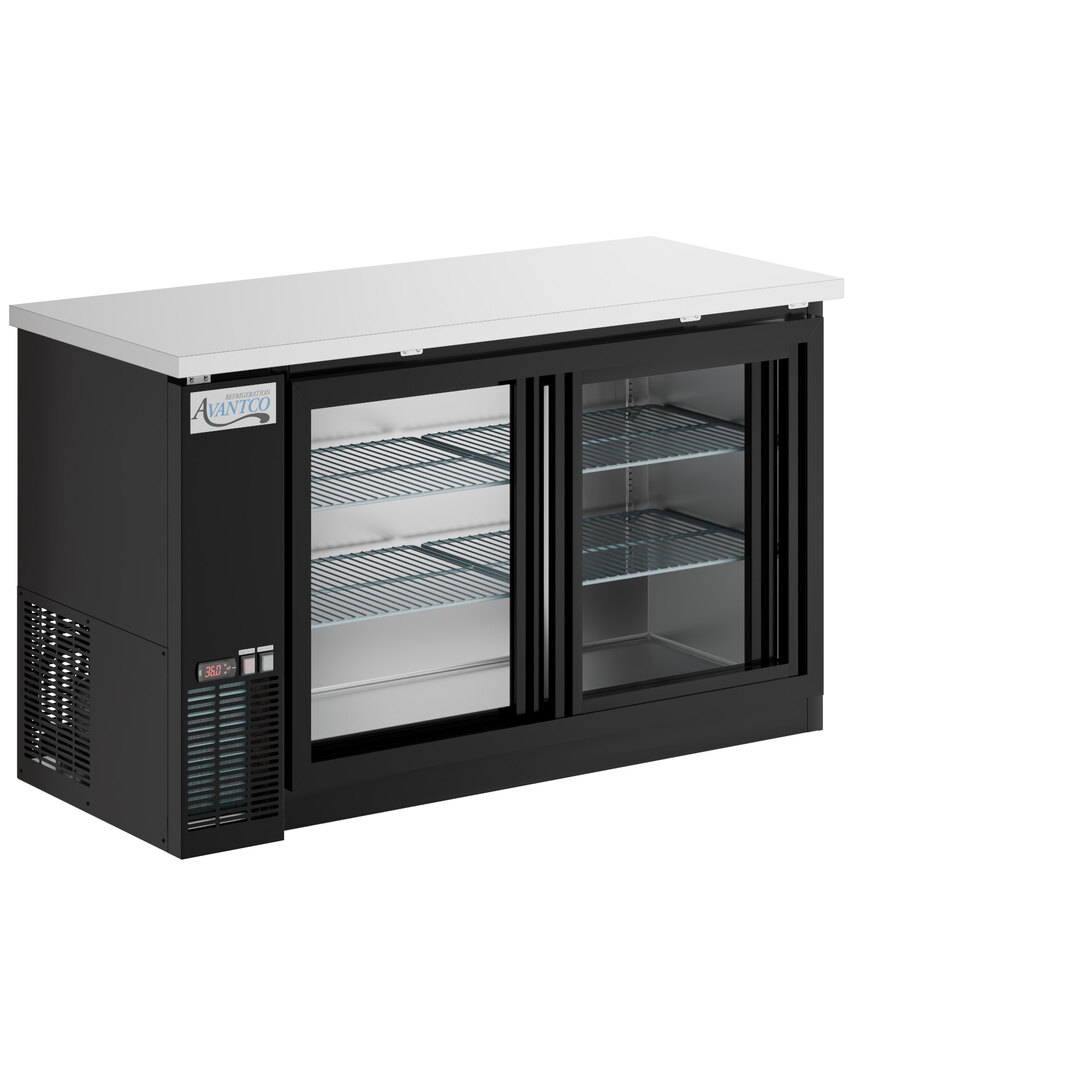 Avantco UBB-60S-HC 60" Black Counter Height Narrow Sliding Glass Door Back Bar Refrigerator