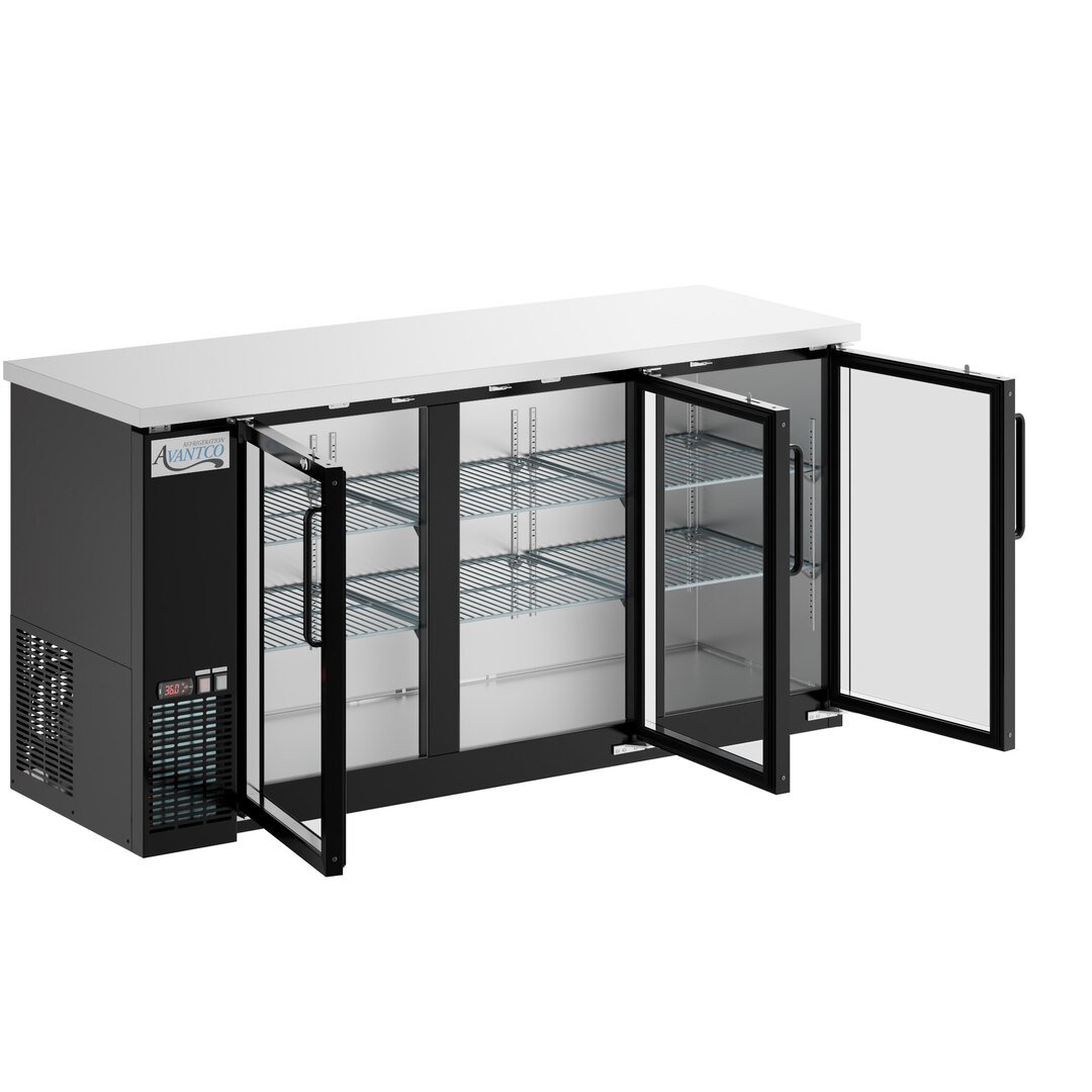 Avantco UBB-72G-HC 73" Black Counter Height Narrow Glass Door Back Bar Refrigerator