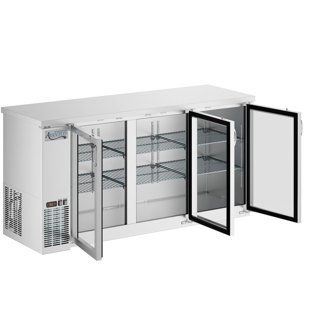 Avantco UBB-72G-HC-S 73" Stainless Steel Counter Height Narrow Glass Door Back Bar Refrigerator