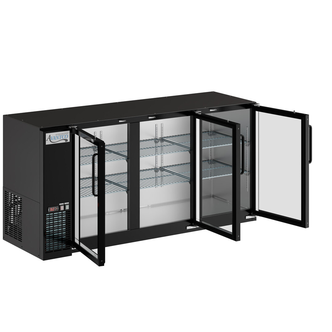 Avantco UBB-72-GT-G 73" Black Underbar Height Narrow Glass Door Back Bar Refrigerator