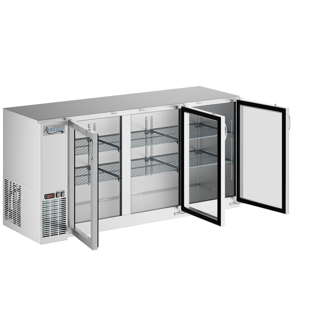 Avantco UBB-72-GT-G-S 73" Stainless Steel Underbar Height Narrow Glass Door Back Bar Refrigerator