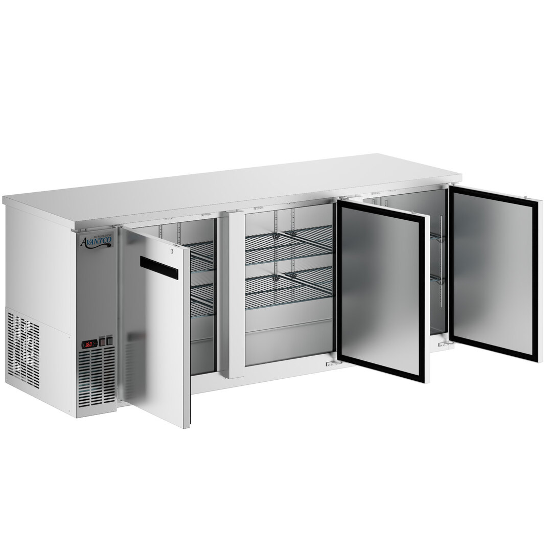 Avantco UBB-72-GT-S 73" Stainless Steel Underbar Height Narrow Solid Door Back Bar Refrigerator