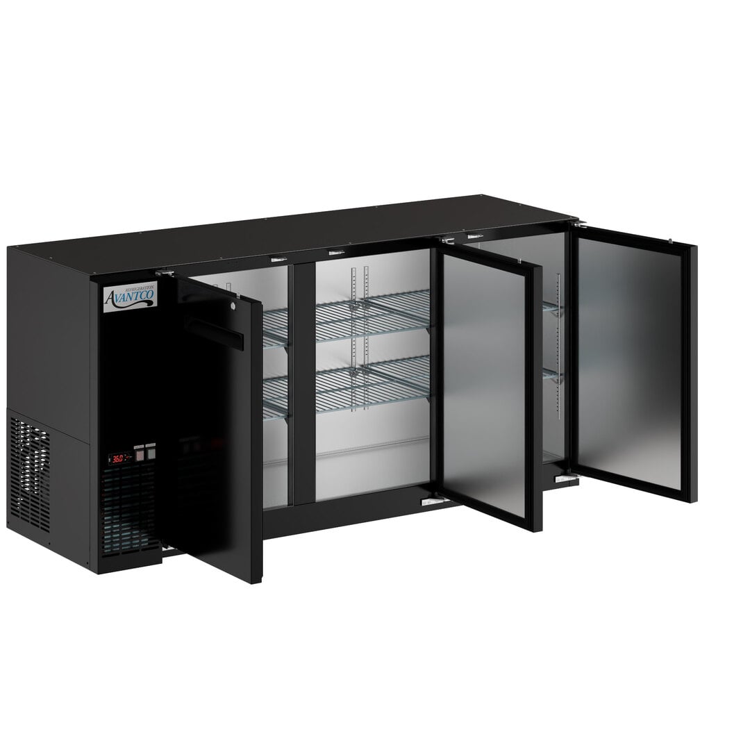 Avantco UBB-72-HC 73" Black Counter Height Narrow Solid Door Back Bar Refrigerator