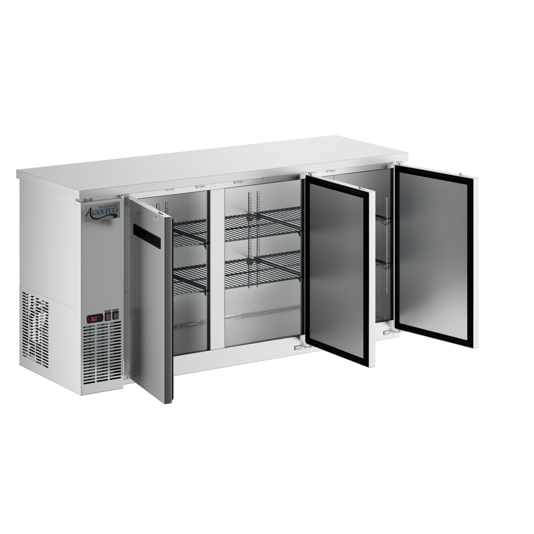 Avantco UBB-72-HC-S 73" Stainless Steel Counter Height Narrow Solid Door Back Bar Refrigerator