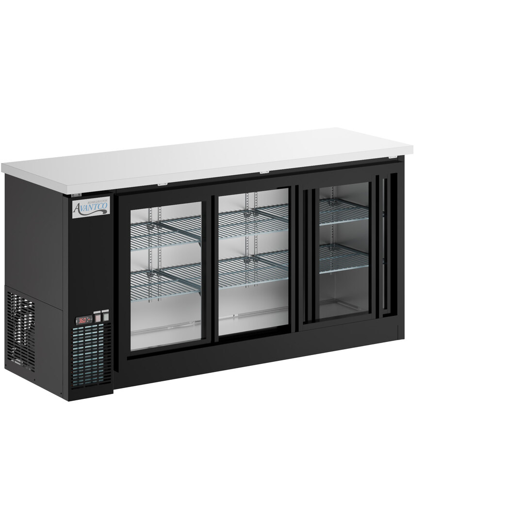Avantco UBB-72S-HC 73" Black Counter Height Narrow Sliding Glass Door Back Bar Refrigerator