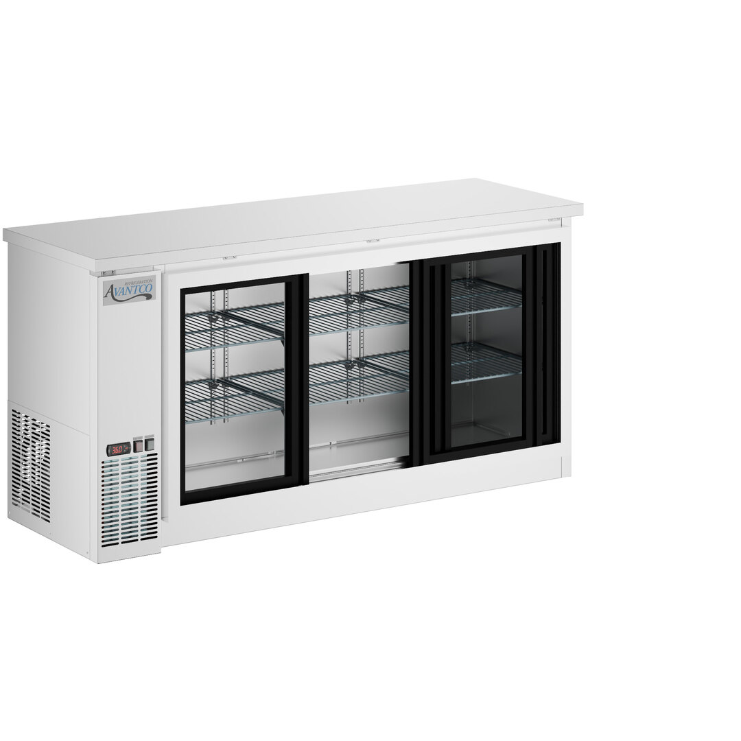 Avantco UBB-72S-HC 73" Stainless Steel Counter Height Narrow Sliding Glass Door Back Bar Refrigerator