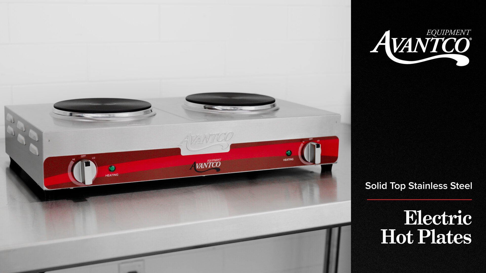 Avantco 177EB202SBSA Double Burner Solid Top Stainless Steel Portable  Electric Side-by-Side Hot Plate - 1,800W, 120V