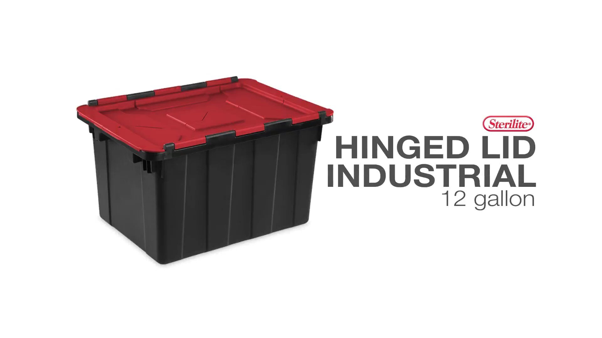 Sterilite 12 Gallon Black Industrial Storage Tote with Red Hinged