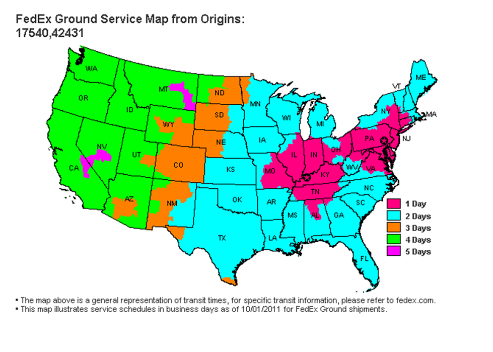 Fedex 2 Day Map